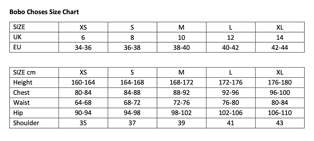 Bobo Choses Size Chart – Domestic Science Home