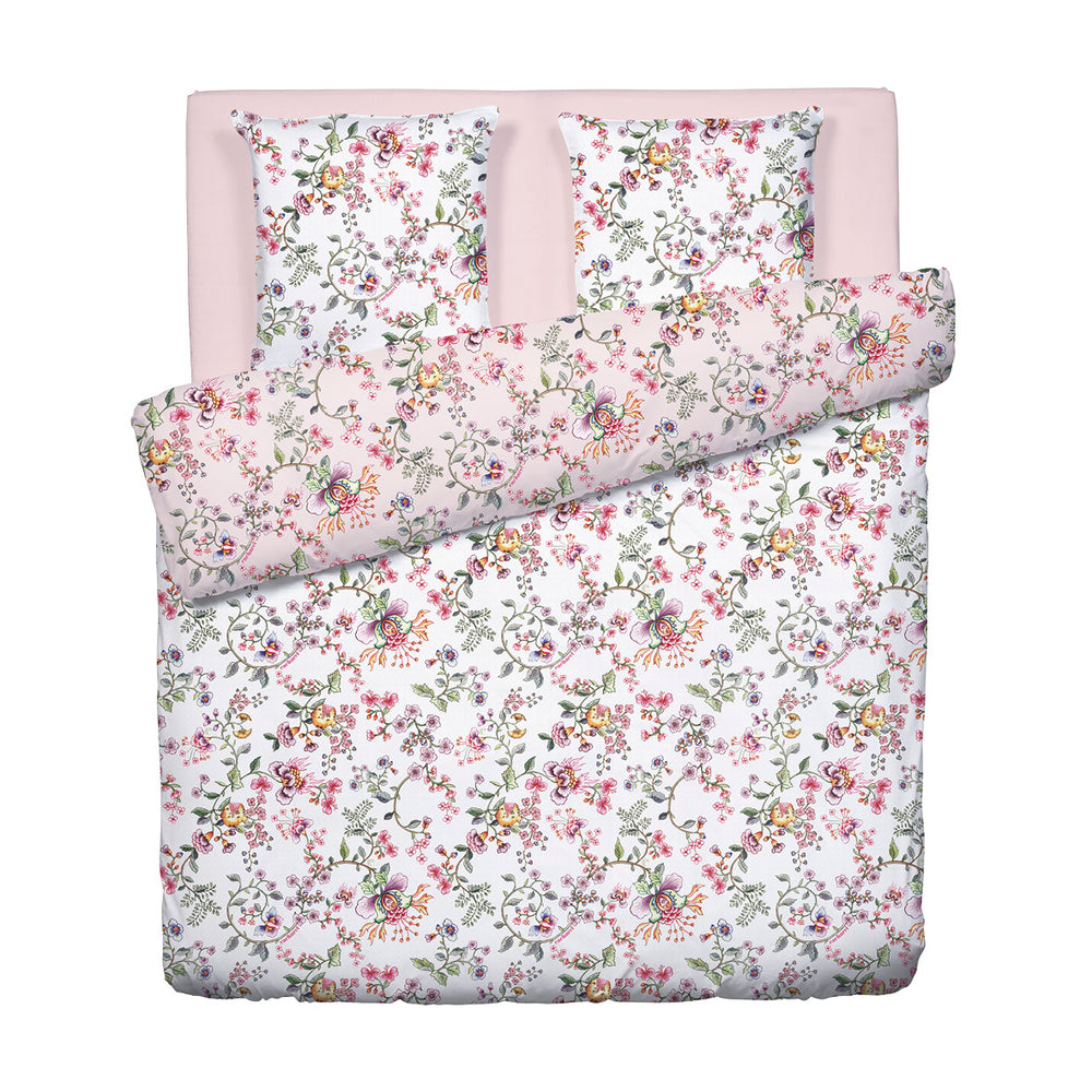 Duvet cover + pillowcase cotton satin Jardin Secret White / Blush Pink —  VipShopBoutic