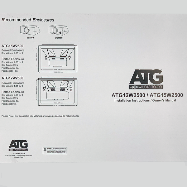 ATG AUDIO Audio to go subwoofer manual specs