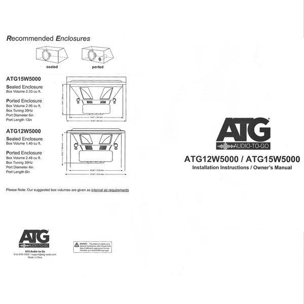 ATG AUDIO Audio to go subwoofer manual specs