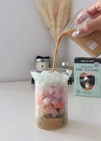 Oat Mylk Latte with pastel ice cubes