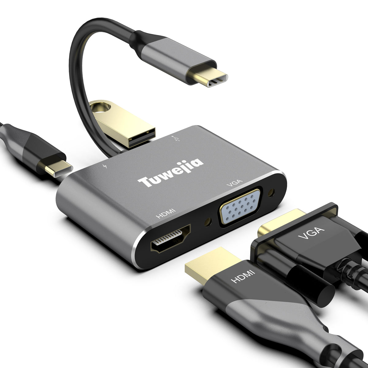 USB C to HDMI VGA Adapter with USB 3.0 Charging Power PD Port – Tuwejia