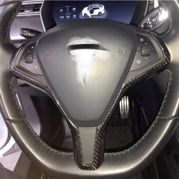 True Carbon Fiber For Tesla Model S Model X Carbon Fiber Steering Wheel Patch Interior Trim Cover 60 70 P85 P90d Car Sticker