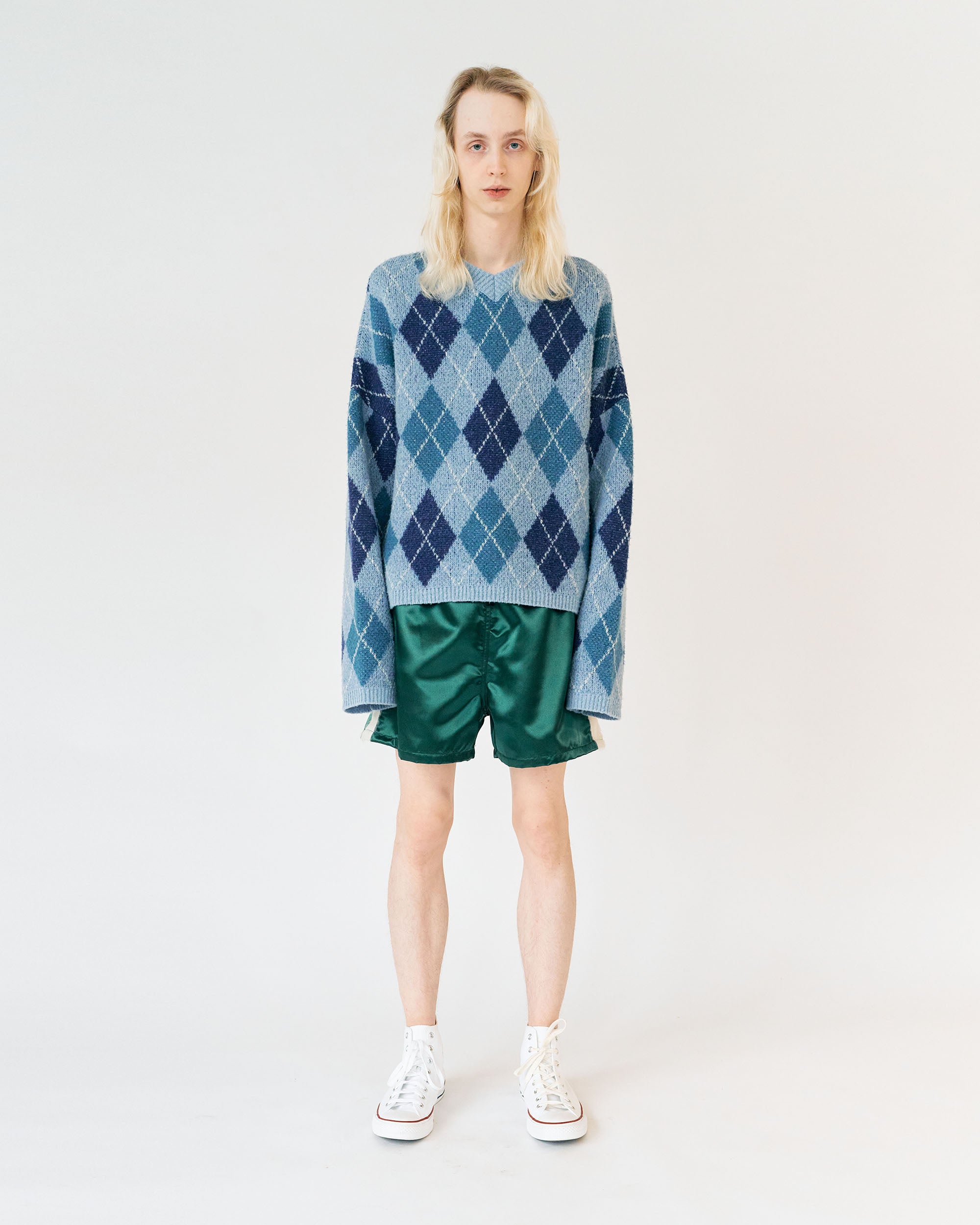【HI FI FNK】Argyle Skashi V-neck Knit Peruvian Organic Cotton Cord Jersey V-Neck Top | EILEEN FISHER