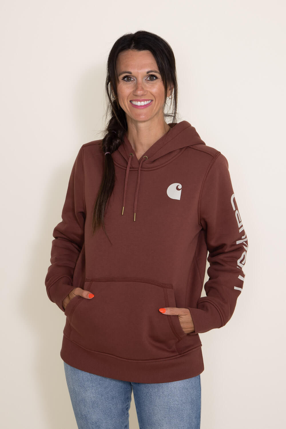 Carhartt Logo Sleeve Midweight Hoodie for Women in Red | 102791-B53