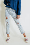 Eunina Frankie Mid Rise Light Wash Distressed Girlfriend Jeans For Women