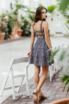 Short Polyester Open-Back Tiered Floral Print Sleeveless Smocked Dress