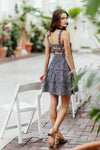 Tiered Open-Back Polyester Sleeveless Floral Print Short Smocked Dress