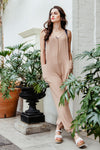 V-neck Pocketed Ribbed Stretchy Jumpsuit