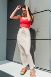 Knit Drawstring Maxi Skirt For Women In Taupe