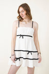 Flowy Tiered Spaghetti Strap Sweetheart Short Polyester Dress With a Bow(s) and Ruffles