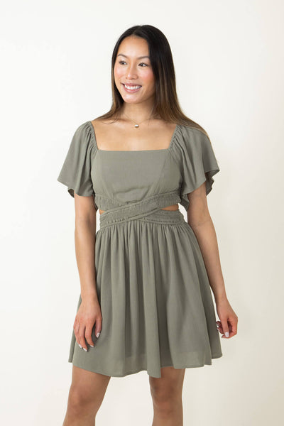 Short Sleeves Sleeves Rayon Cutout Dress