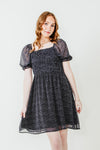 Smocked Heart Print Dress For Women In Black