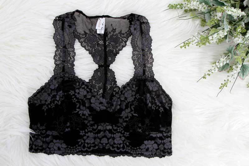 Black Two Tone Lace Racerback Bralette 