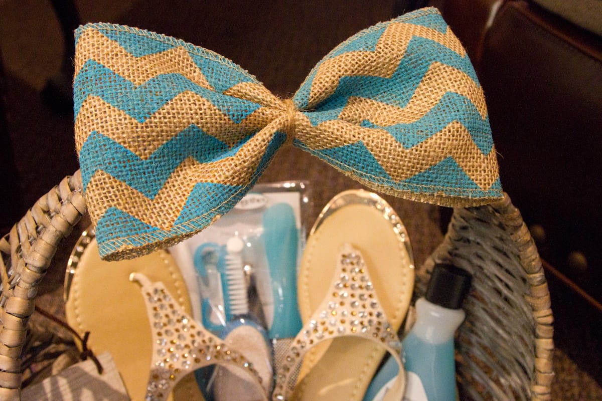 chevron bow on a gift basket