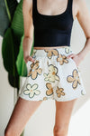 Multi Color Daisy Printed Shorts For Women In White