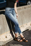 Mid Rise Medium Frey Hem Skinny Jeans For Women