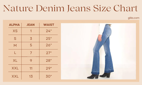 Women's Nature Denim Jeans Size Chart