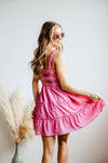 Open-Back Tiered Short Polyester Smocked Sleeveless Dress