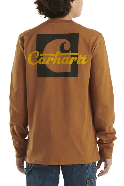 Carhartt Youth Hooded Flannel Shirt for Boys in Brown Plaid