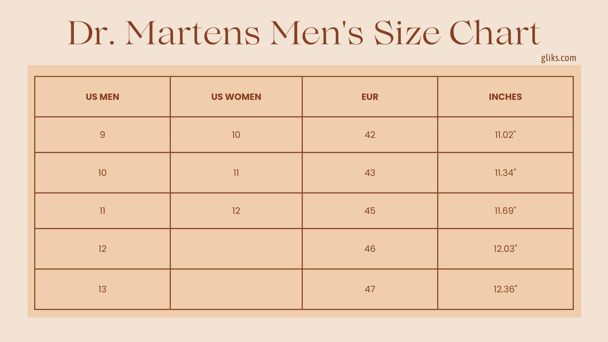 Dr. Martens Men's Size Guide