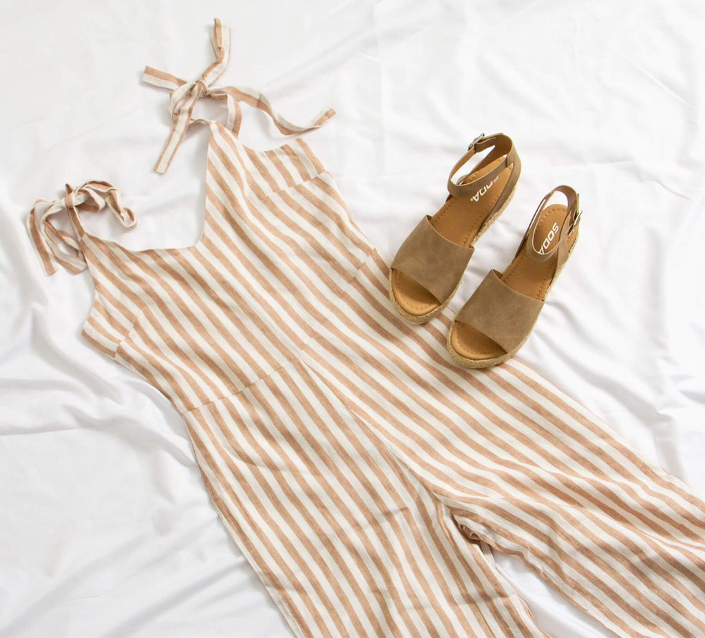 Everly Clothing Striped Midi Jumpsuit With Tie Straps