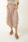Ditsy Floral Hi-low Midi Skirt For Women In Mocha