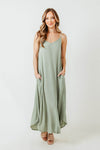 V-neck Flowy Pocketed Sleeveless Spaghetti Strap Rayon Maxi Dress