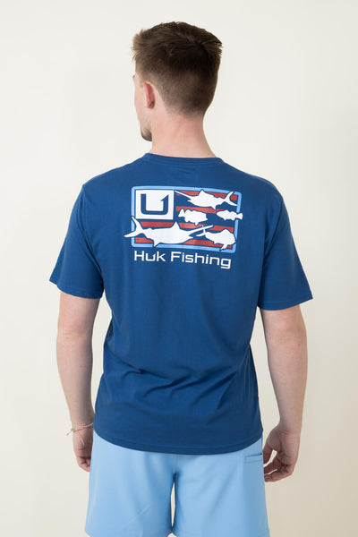 Huk Fishing Huk Stacked Logo T-Shirt for Men in Navy Blue