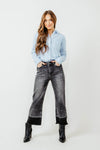 High Rise Release Wide Leg Cropped Jeans For Women In Grey