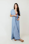 Elasticized Waistline Summer Wrap Slit Flowy Drawstring Rayon Cover Up/Maxi Dress With Ruffles