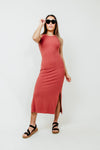 Sleeveless Tank Slit Fitted Ribbed Maxi Dress