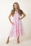 V-neck Summer Cotton Tiered Cap Sleeves Maxi Dress With Ruffles