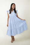 V-neck Cotton Tiered Cap Sleeves Summer Maxi Dress With Ruffles