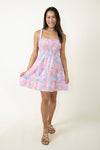 General Print Sleeveless Tank Cotton Cutout Shirred Open-Back Tiered Dress