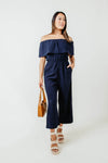 Off the Shoulder Sleeveless Pocketed Jumpsuit With Ruffles
