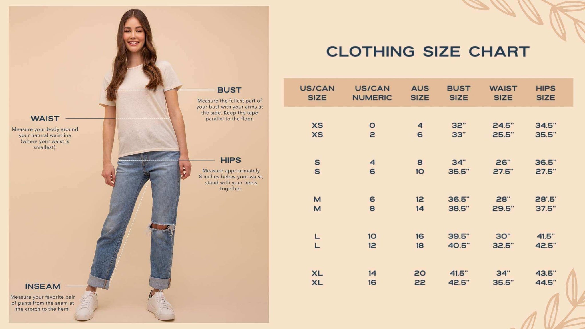 Thread & Supply Sizing Chart with Measurements