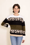 Colorblock Animal Print Sweater For Women In Green