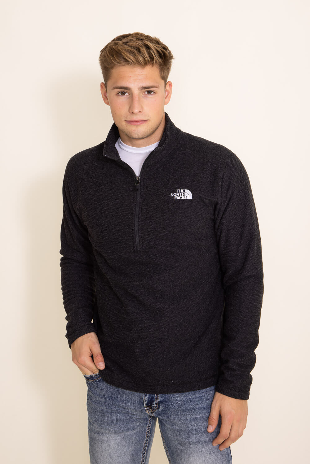 The North Face Textured Cap Rock Quarter Zip Pullover for Men in Black ...