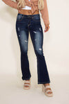 True Luck Bernie Mild Destruction Flare Jeans For Women