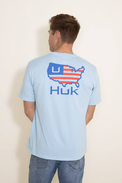 Huk Fishing Huk Stacked Logo T-Shirt for Men in Wedgewood