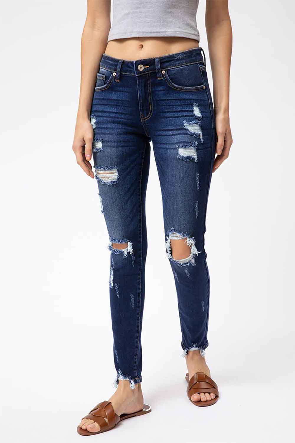KanCan Jeans Mid Rise Distressed Skinny Jeans for Women in Dark Wash ...