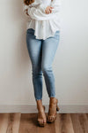 Mid Rise Ankle Light Wash Skinny Jeans For Women