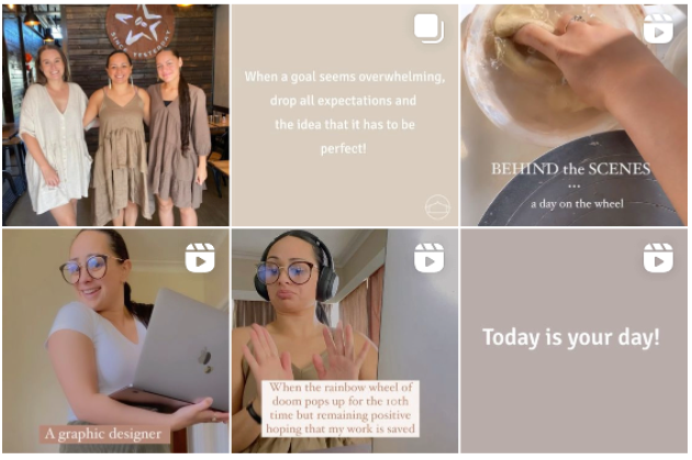 Taputapu Instagram grid - showing social media content shared for both posts and reels.