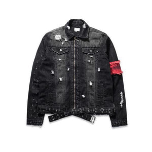 destroyed armband denim jacket