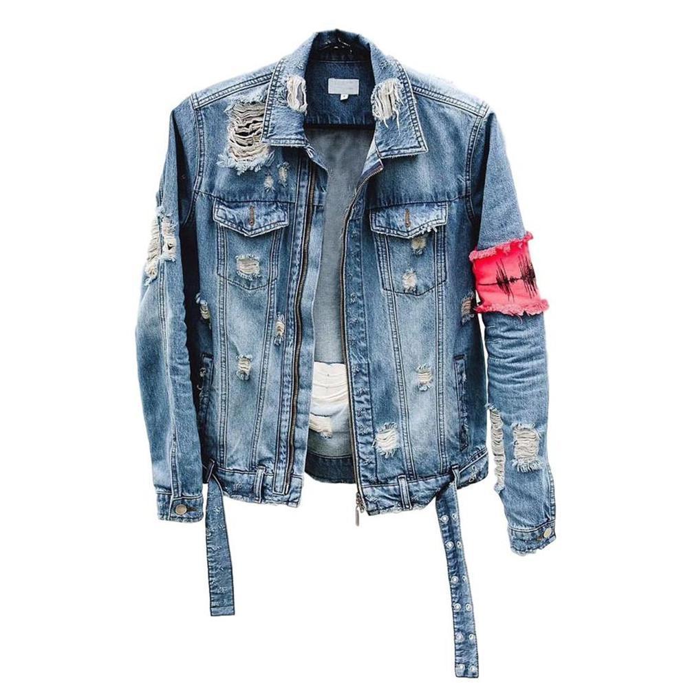 destroyed armband denim jacket