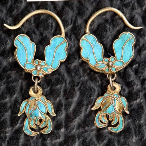 Antique Qing Dynasty Floral and Leaf Arrangement Earrings