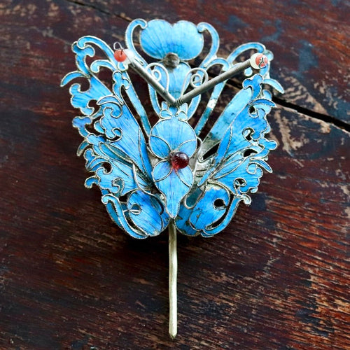 Antique Tian-Tsui (點翠) Hair Pin - Butterfly/Moth - 1014