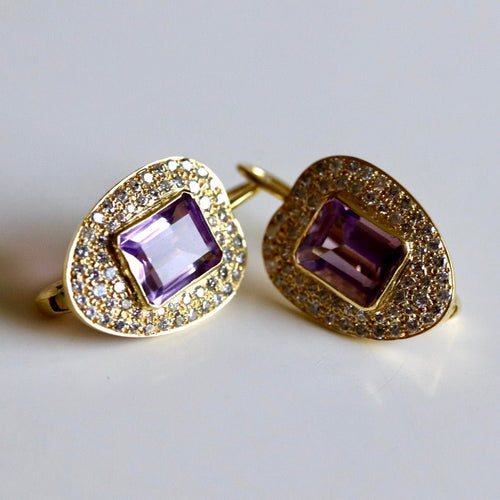 Apple 14k Gold, Amethyst and Diamond Earrings