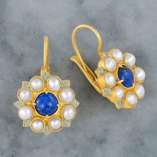 Astrophel Lapis and Pearl Earrings